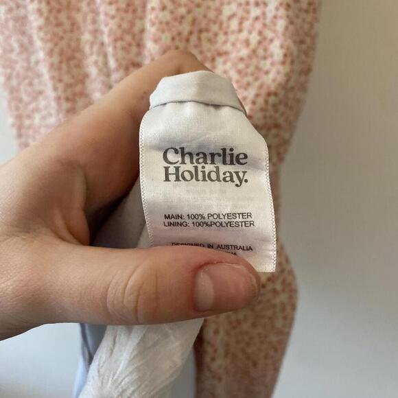 CHARLIE HOLIDAY peach and brown floral midi dress - Picture 4 of 6